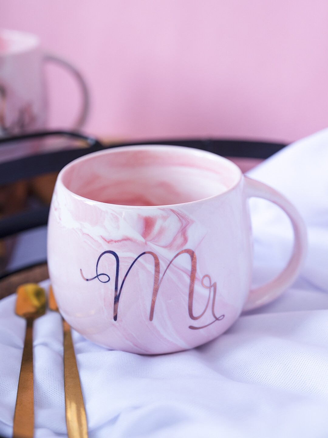 

MARKET99 Pink & White Printed Ceramic Glossy Mugs 350 ml