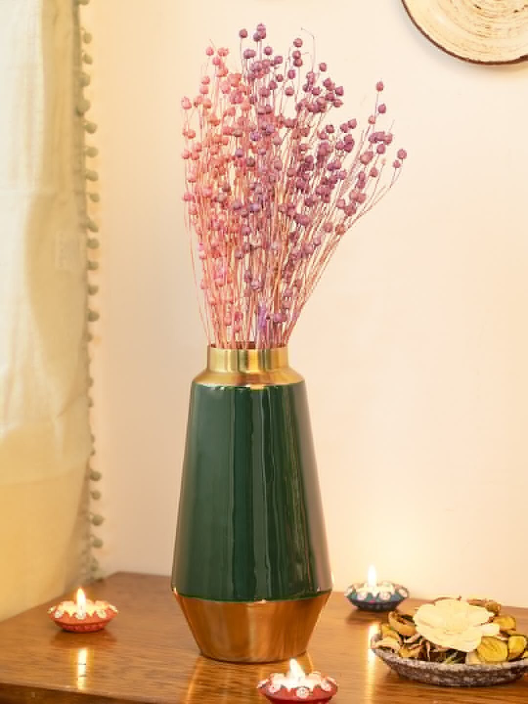 

MARKET99 Beige & Green Iron Enamel Unbreakable Vase, Gold