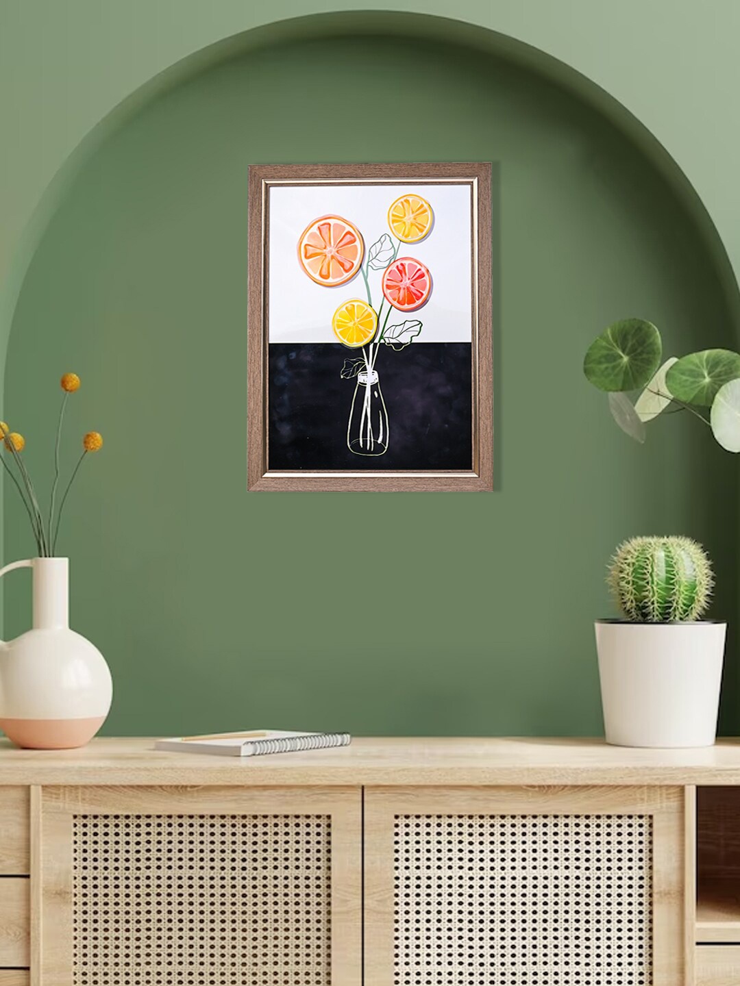 MARKET99 Orange & White Rectangle Shape Fruit Flower Pot Painting