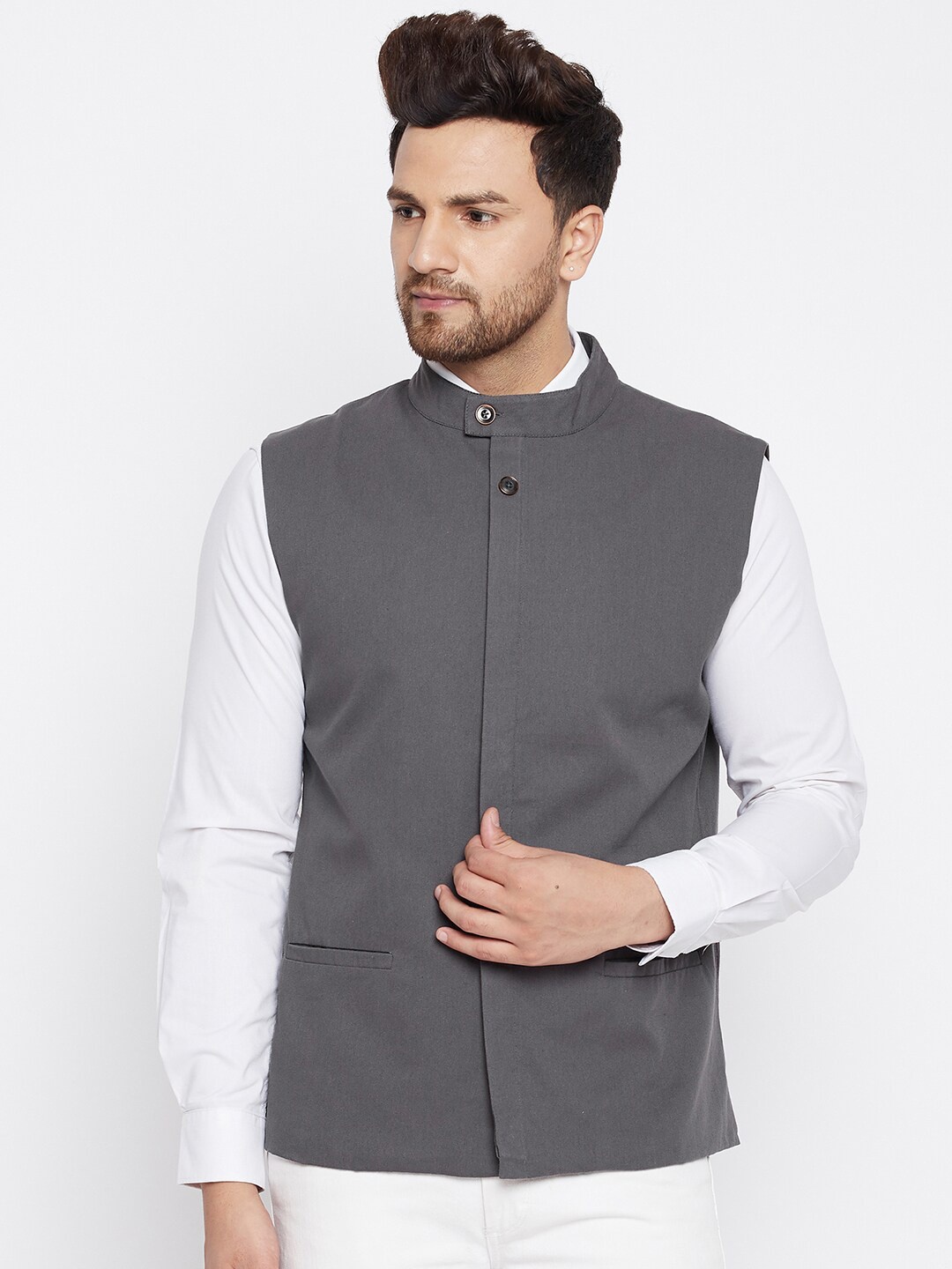 

CHILL WINSTON Men Woven Nehru Jacket, Grey