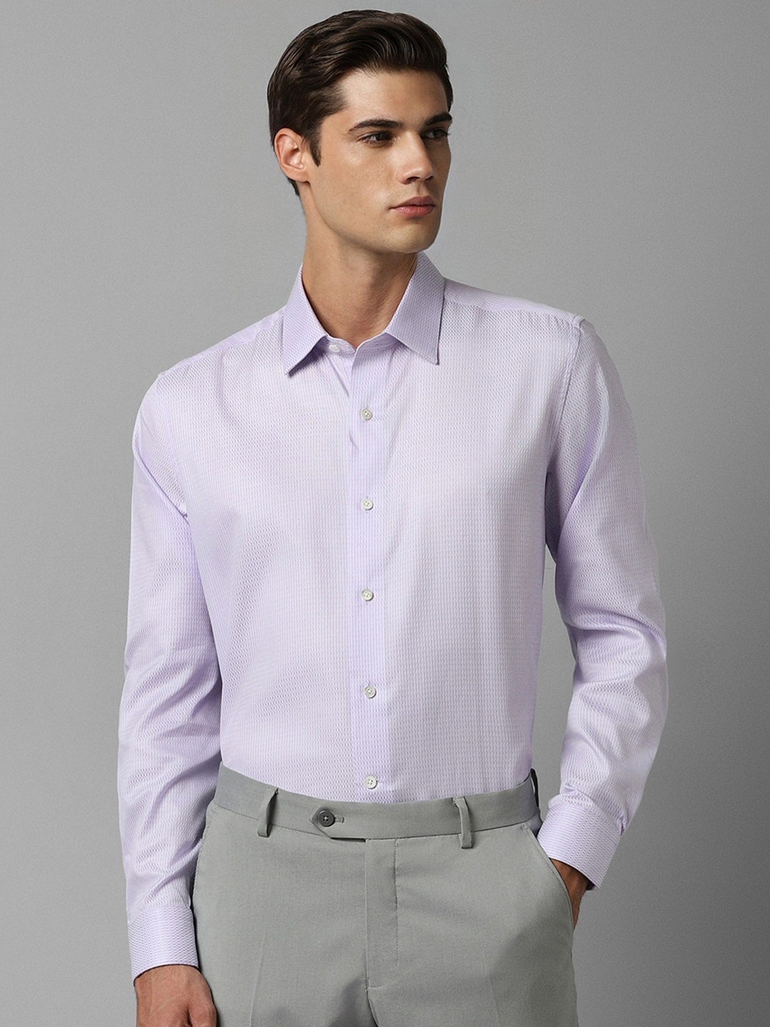 

Luxure by Louis Philippe Self Design Textured Slim Fit Pure Cotton Formal Shirt, Purple