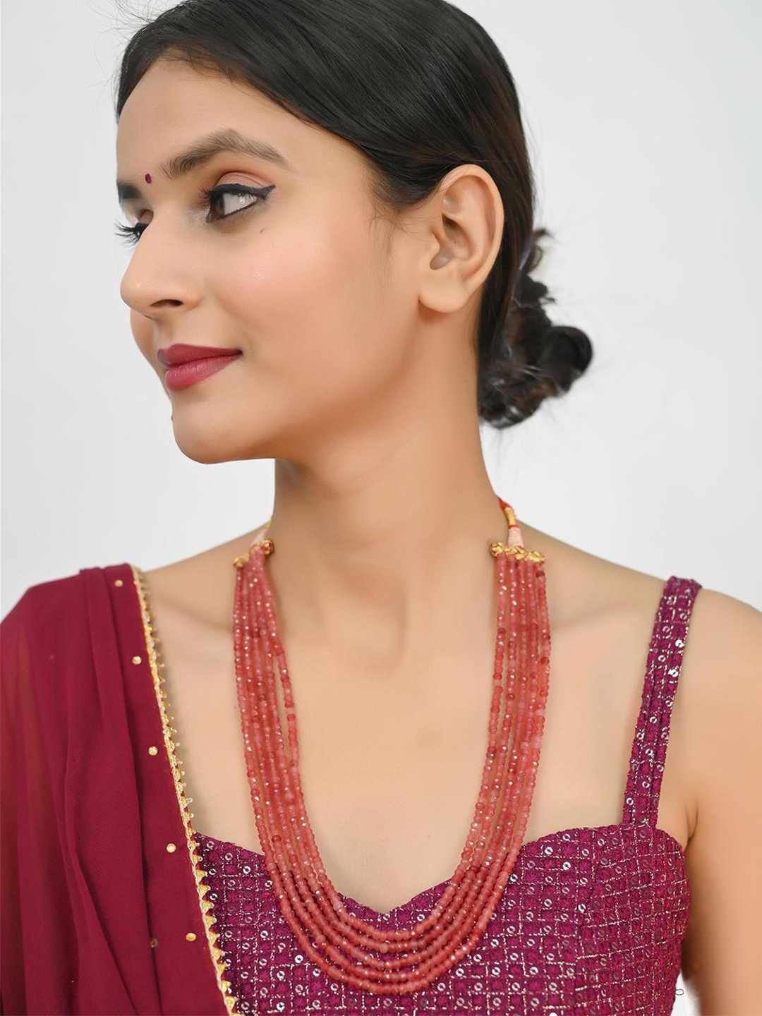 

RATNAVALI JEWELS Onyx Studded Layered Necklace, Pink