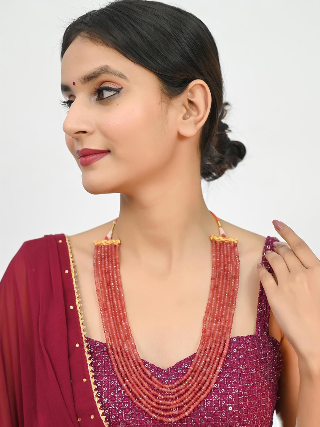 

RATNAVALI JEWELS Beaded Layered Necklace, Orange