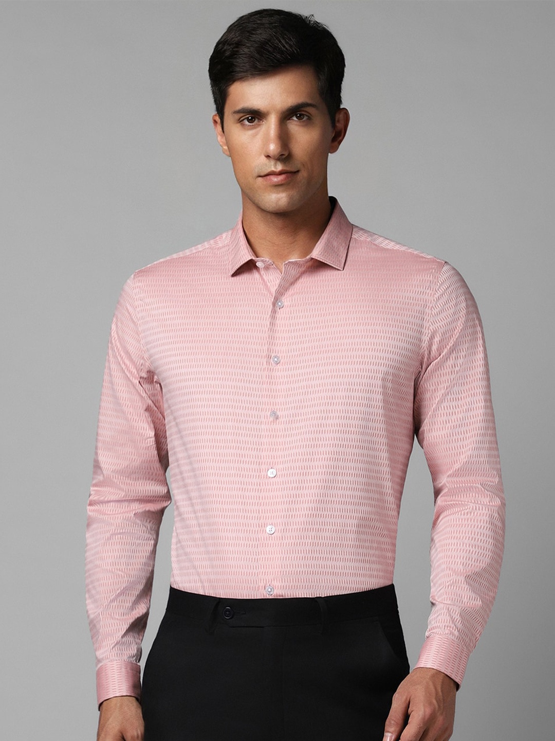 Louis Philippe Geometric Self Designed Pure Cotton Formal Shirt, Pink