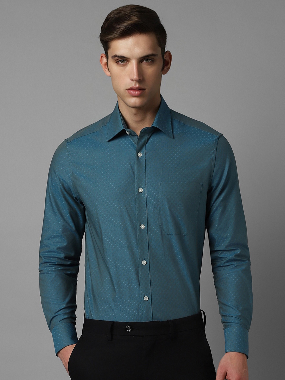 

Louis Philippe Men Green Opaque Formal Shirt