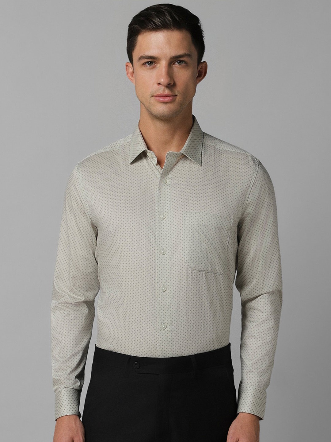 

Louis Philippe Slim Fit Micro Ditsy Printed Spread Collar Pure Cotton Formal Shirt, Green