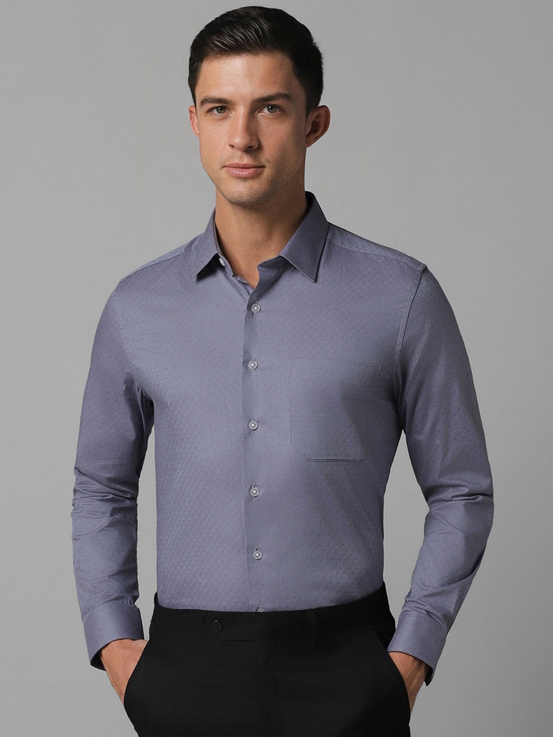 

Louis Philippe Slim Fit Spread Collar Cotton Formal Shirt, Purple