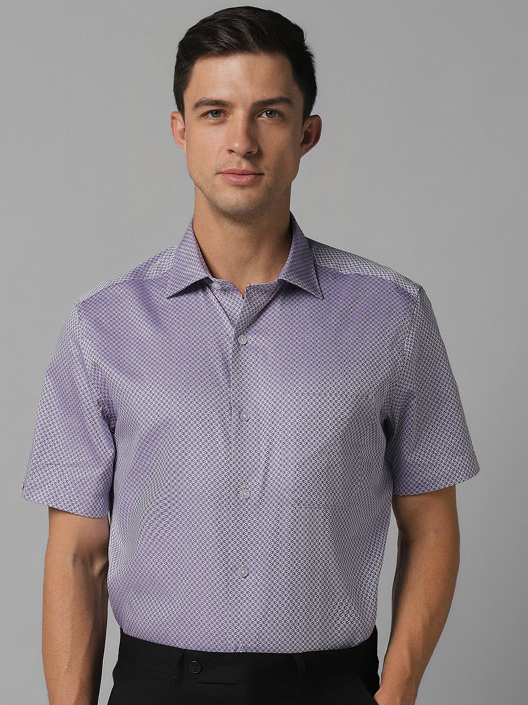 

Louis Philippe Classic Micro Ditsy Printed Spread Collar Pure Cotton Formal Shirt, Purple