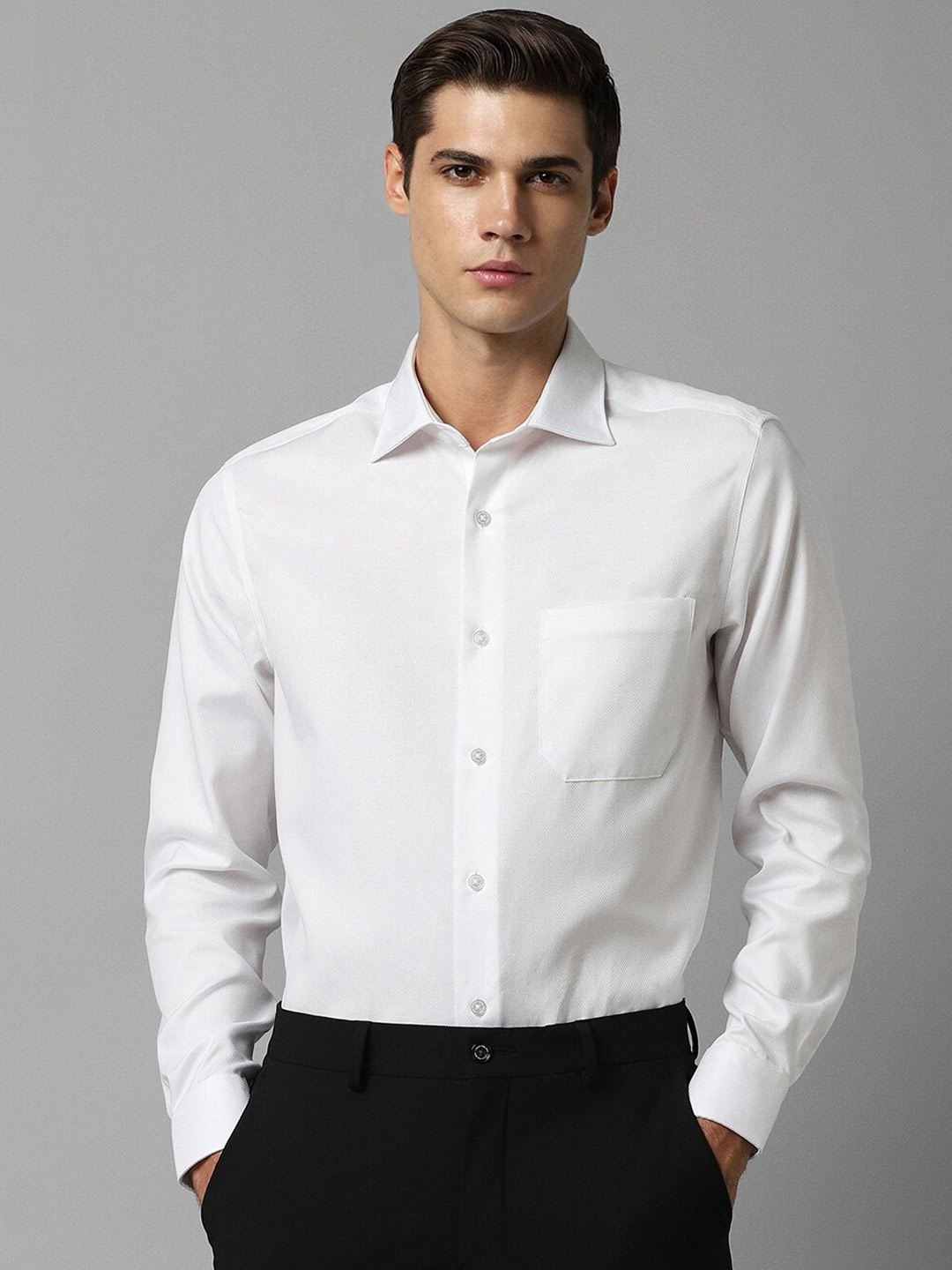 

Louis Philippe Spread Collar Cotton Formal Shirt, White