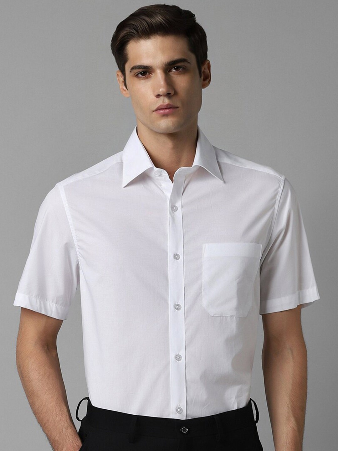 

Louis Philippe Regular Fit Spread Collar Pocket Cotton Formal Shirt, White