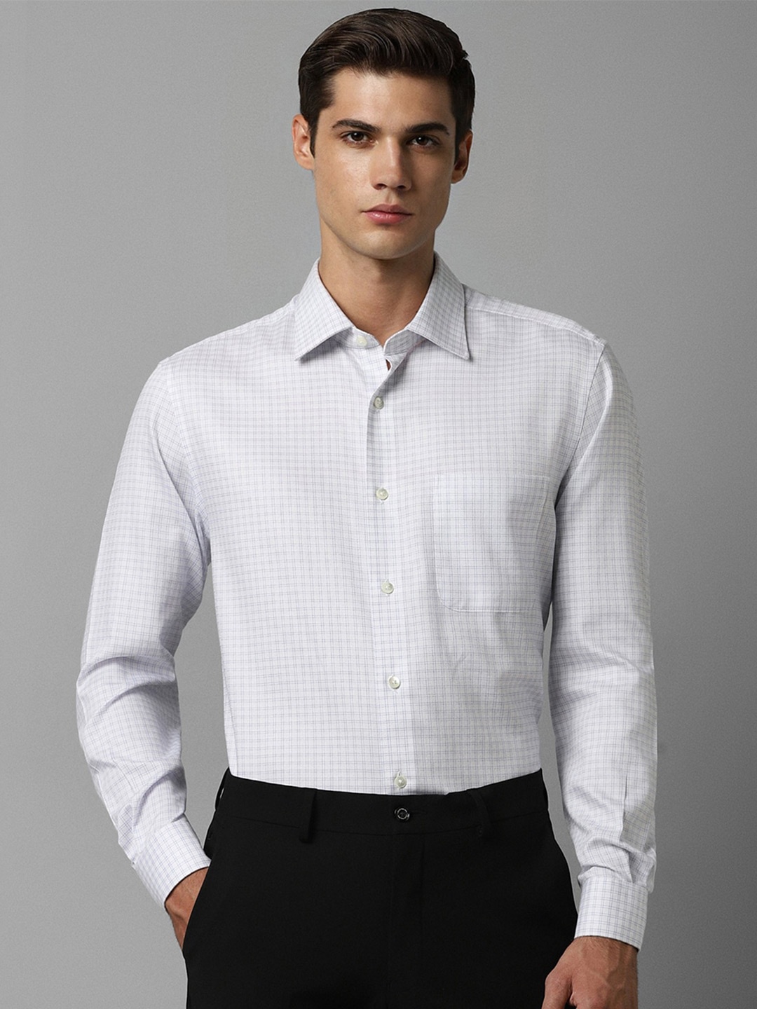 

Louis Philippe Grid Tattersall Checks Checked Pure Cotton Formal Shirt, White