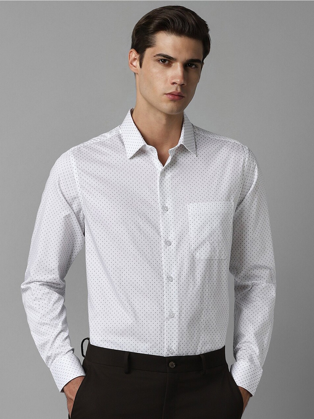

Louis Philippe Micro Ditsy Spread Collar Cotton Formal Shirt, White