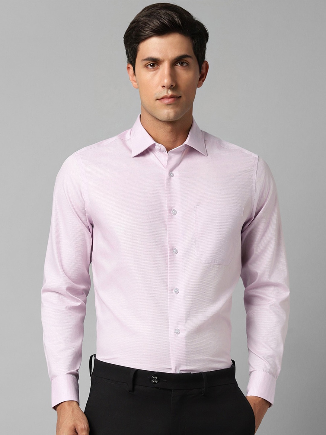 

Louis Philippe Micro Disty Self Design Pure Cotton Formal Shirt, Pink