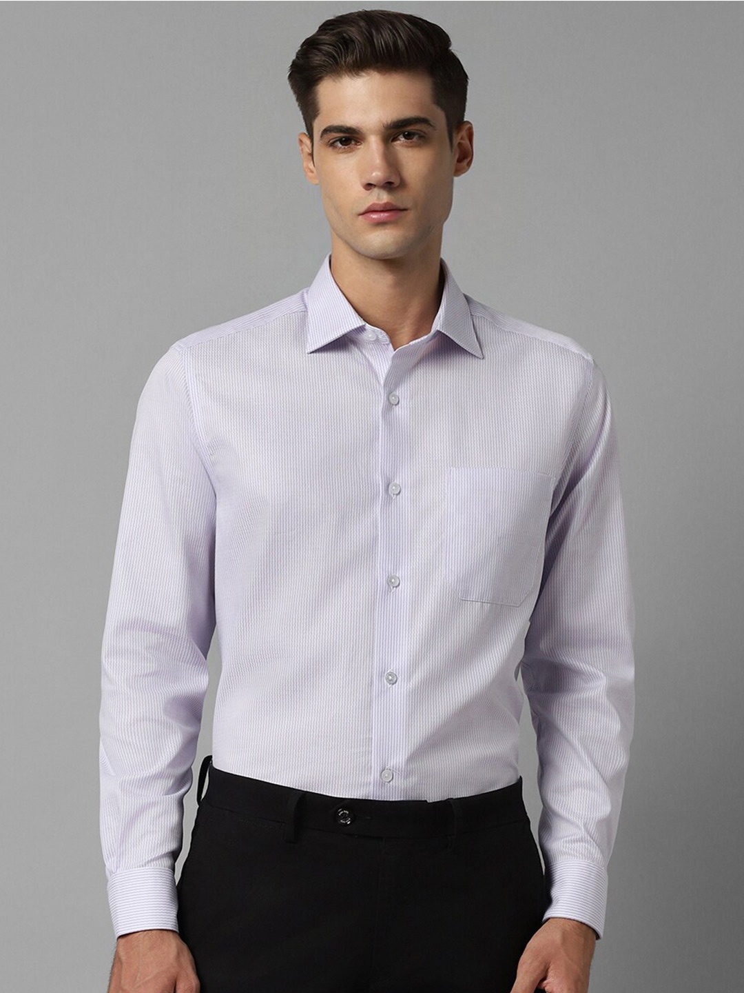 

Louis Philippe Opaque Striped Pure Cotton Formal Shirt, Purple