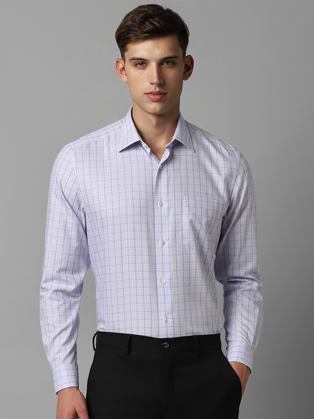 

Louis Philippe Checked Pure Cotton Formal Shirt, Purple