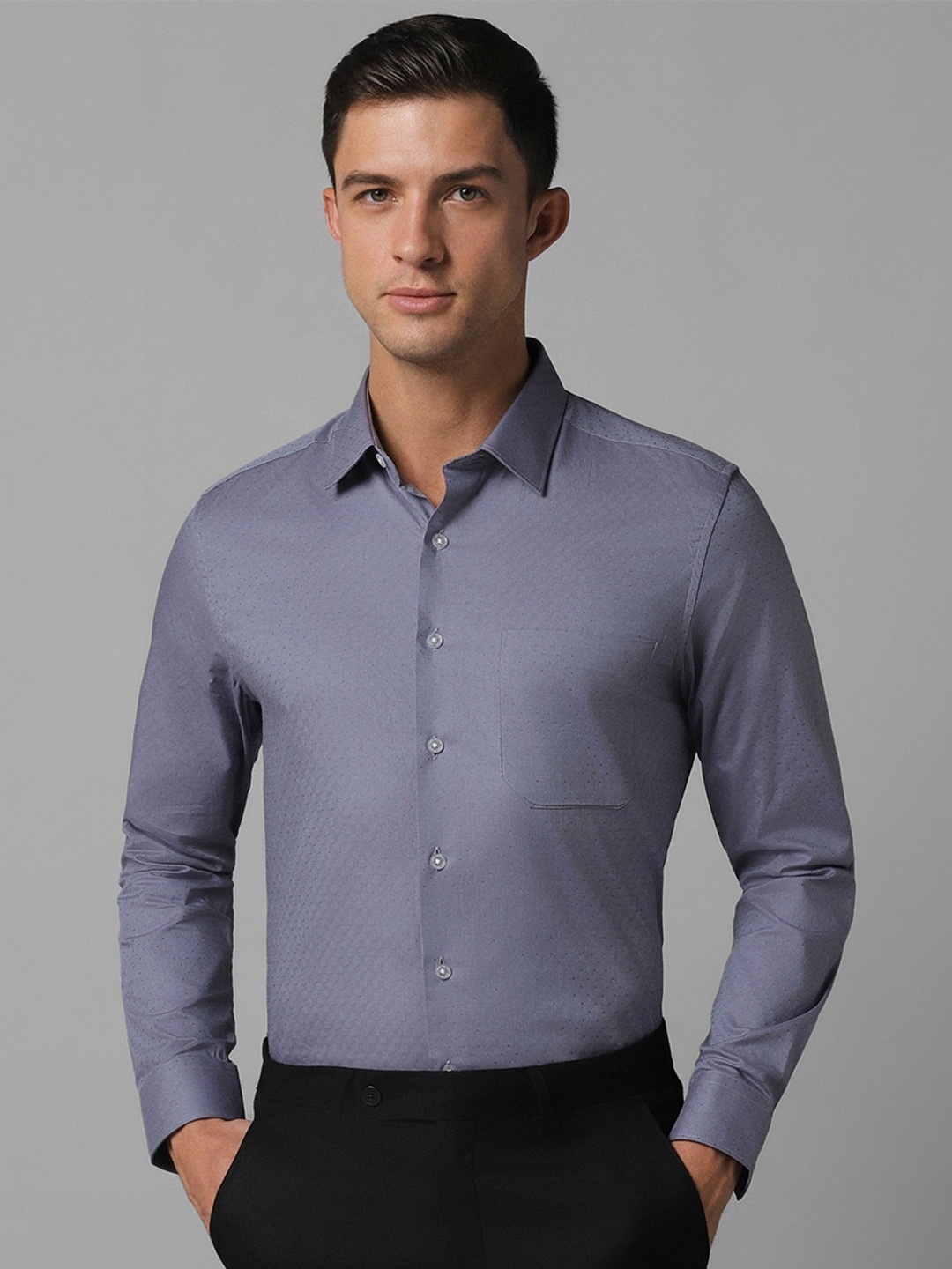 

Louis Philippe Slim Fit Spread Collar Cotton Formal Shirt, Purple