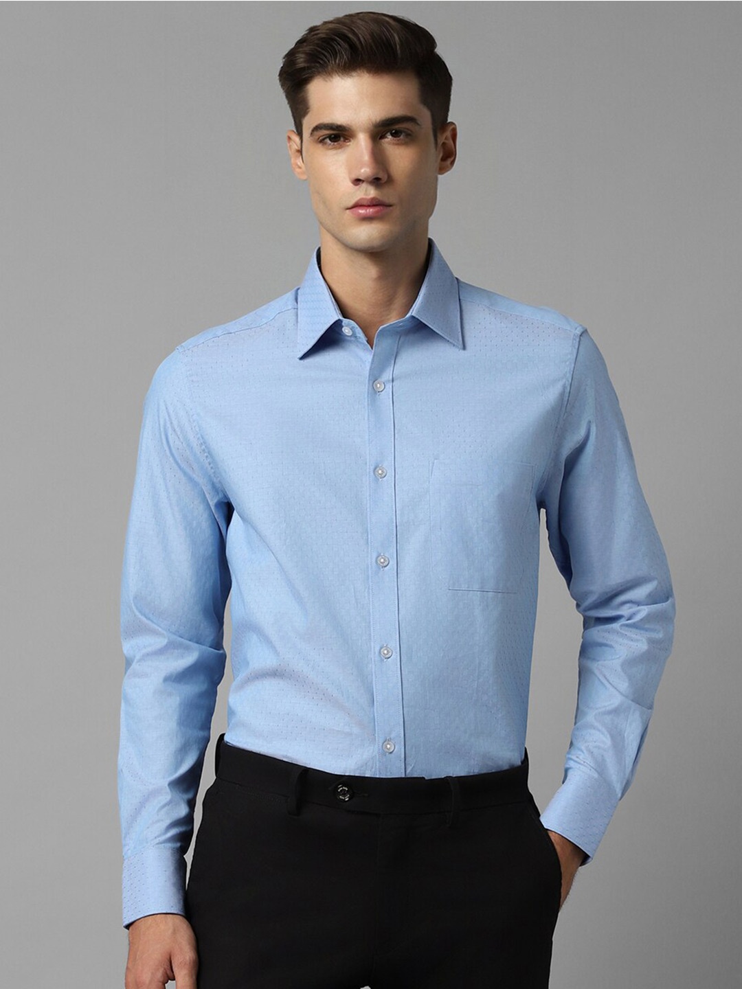 

Louis Philippe Textured Self Designed Pure Cotton Formal Shirt, Blue