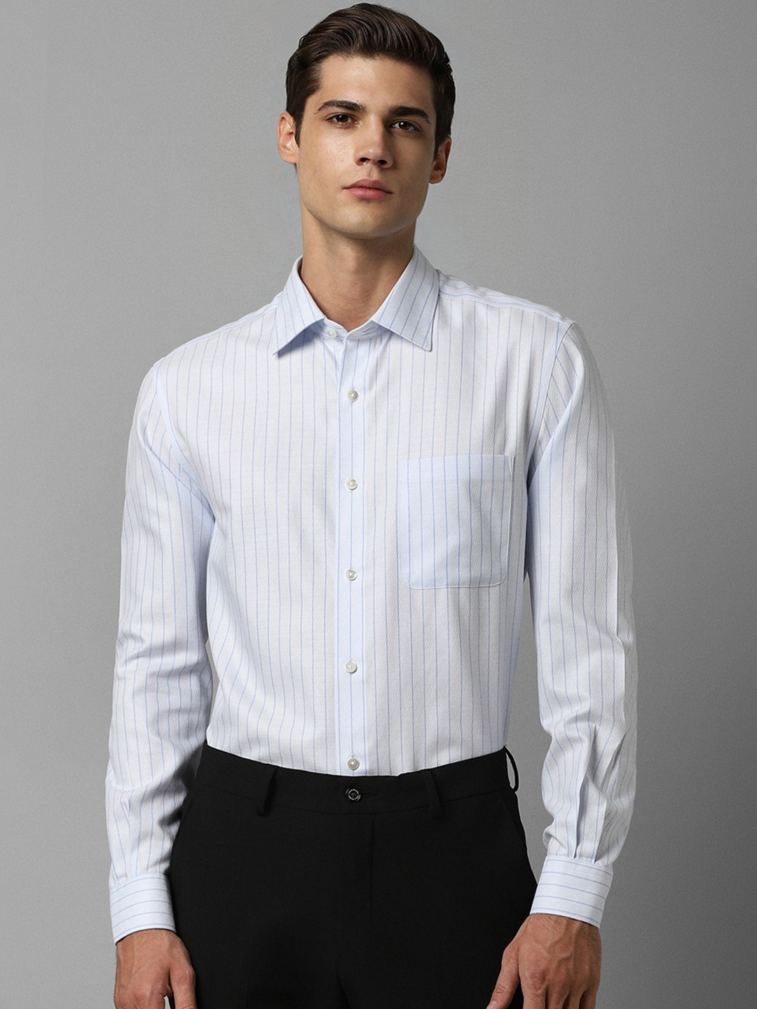 

Louis Philippe Vertical Striped Pure Cotton Formal Shirt, Blue