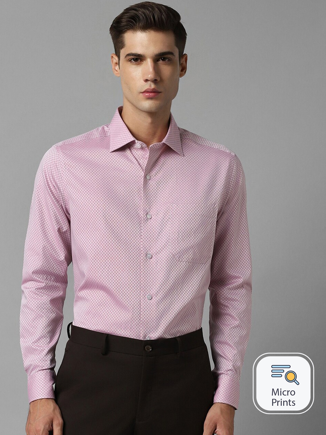 

Louis Philippe Micro Disty Self Design Pure Cotton Formal Shirt, Pink