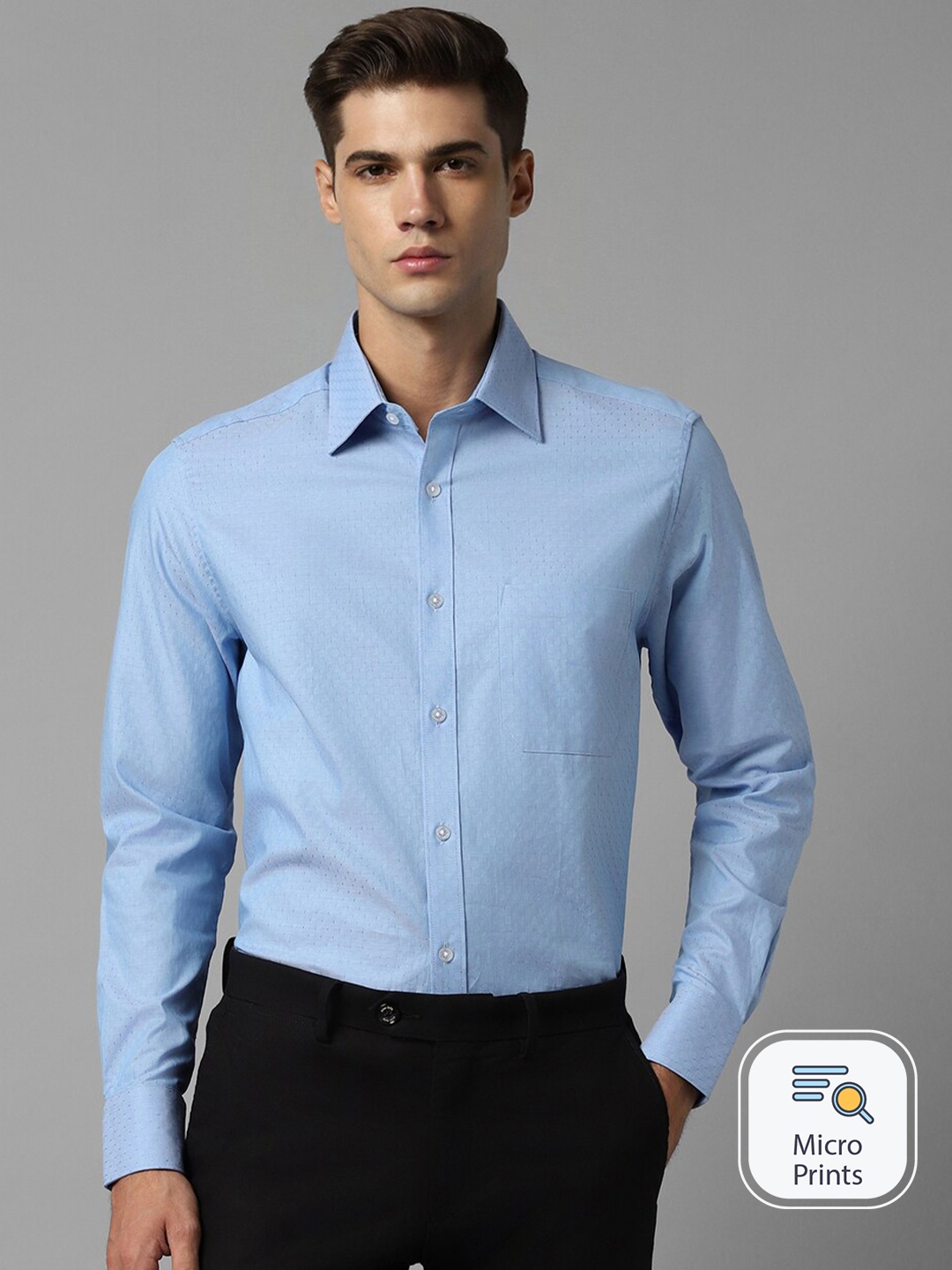 

Louis Philippe Textured Self Designed Pure Cotton Formal Shirt, Blue