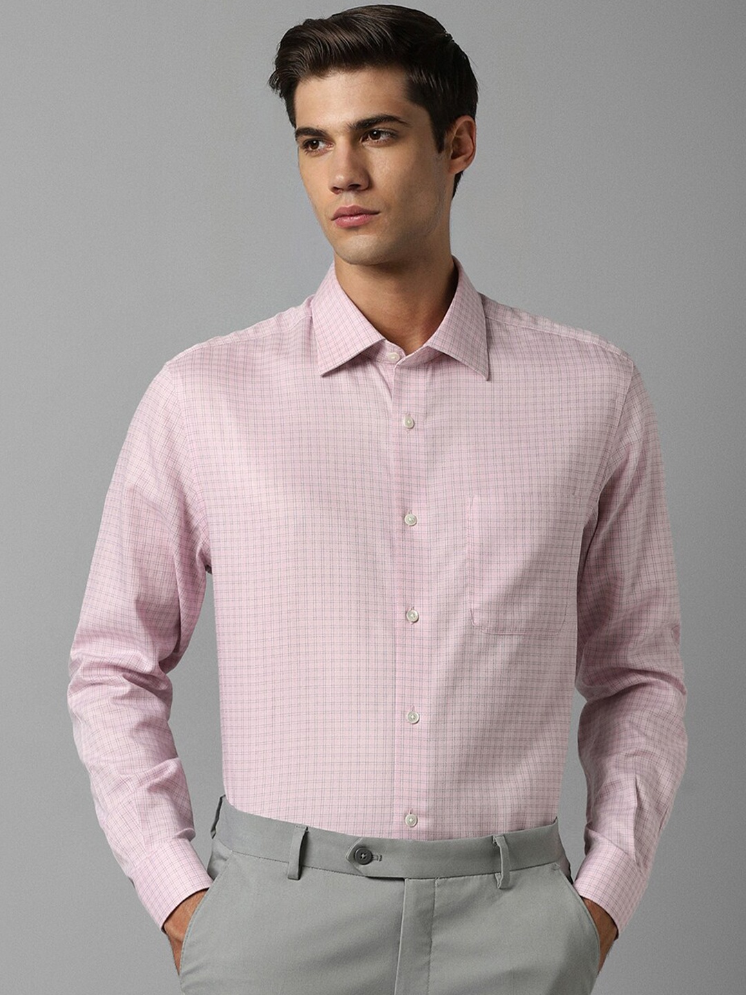 

Louis Philippe Grid Tattersall Checked Pure Cotton Formal Shirt, Pink