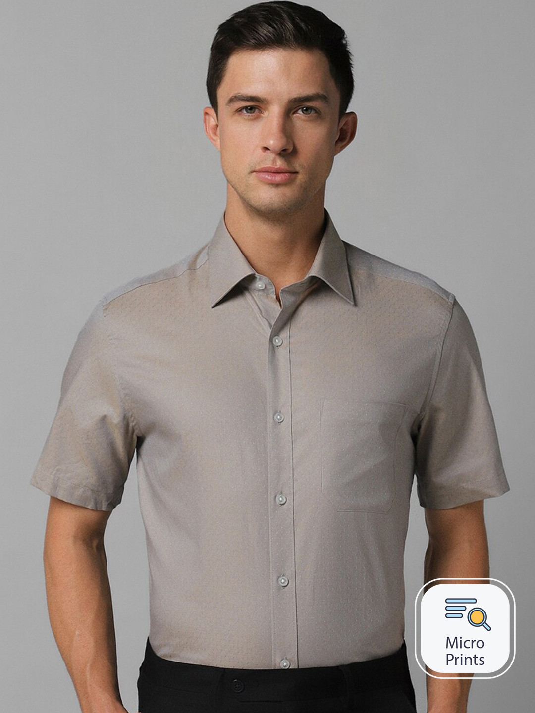 

Louis Philippe Classic Regular Fit Micro Print Spread Collar Cotton Formal Shirt, Grey