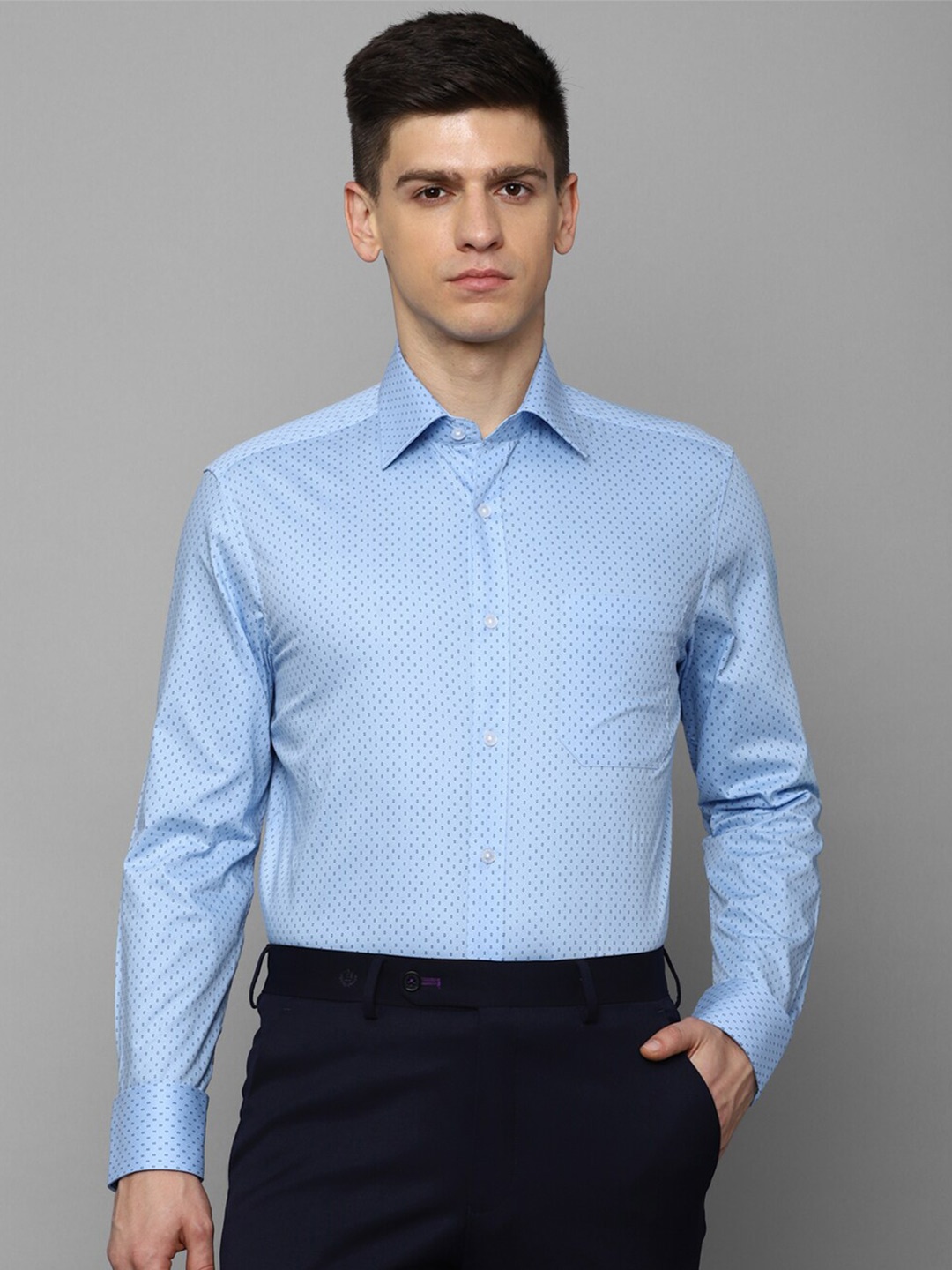 

Louis Philippe Classic Regular Fit Micro Ditsy Spread Collar Cotton Formal Shirt, Blue