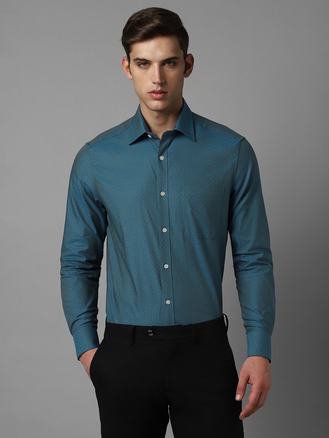 

Louis Philippe Men Green Opaque Formal Shirt