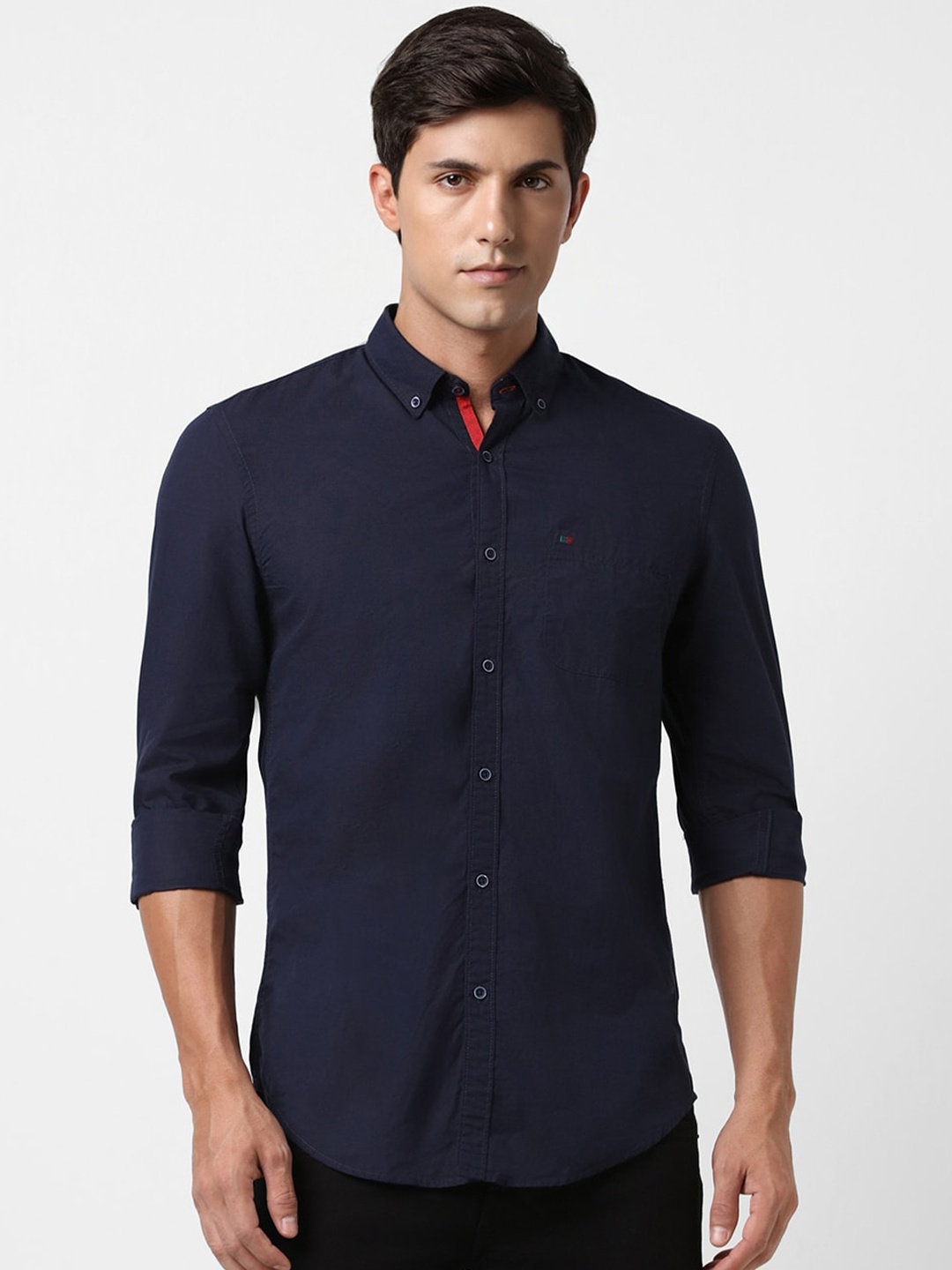 

Peter England Casuals Slim Fit Button-Down Collar Casual Shirt, Navy blue