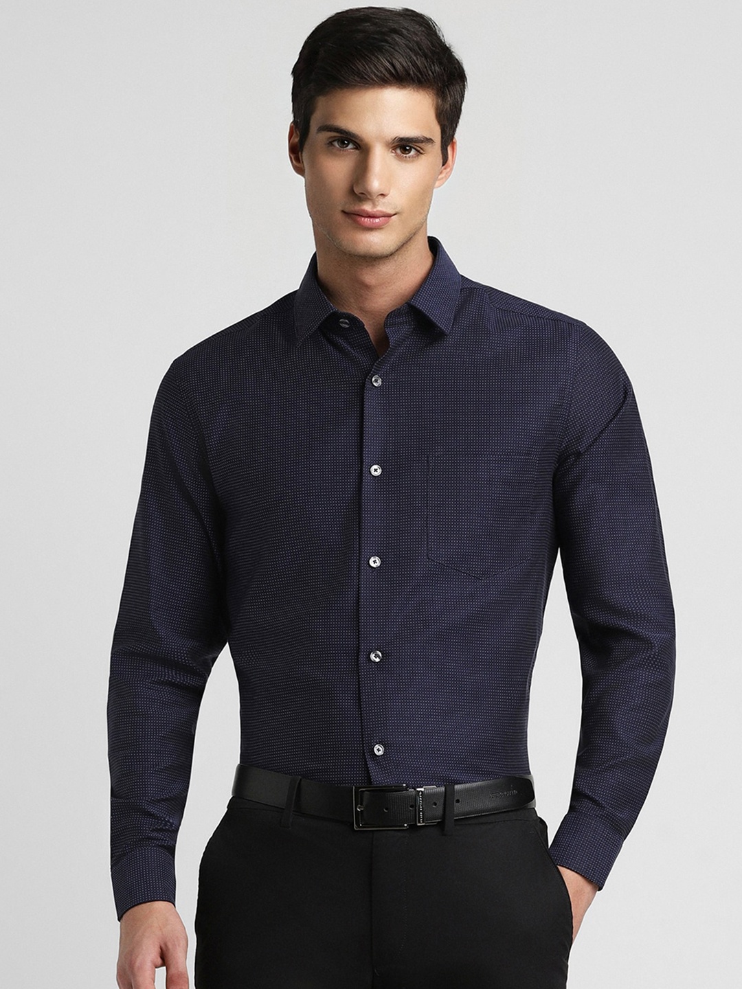 

Peter England Elite Slim Fit Micro Ditsy Printed Pure Cotton Formal Shirt, Purple