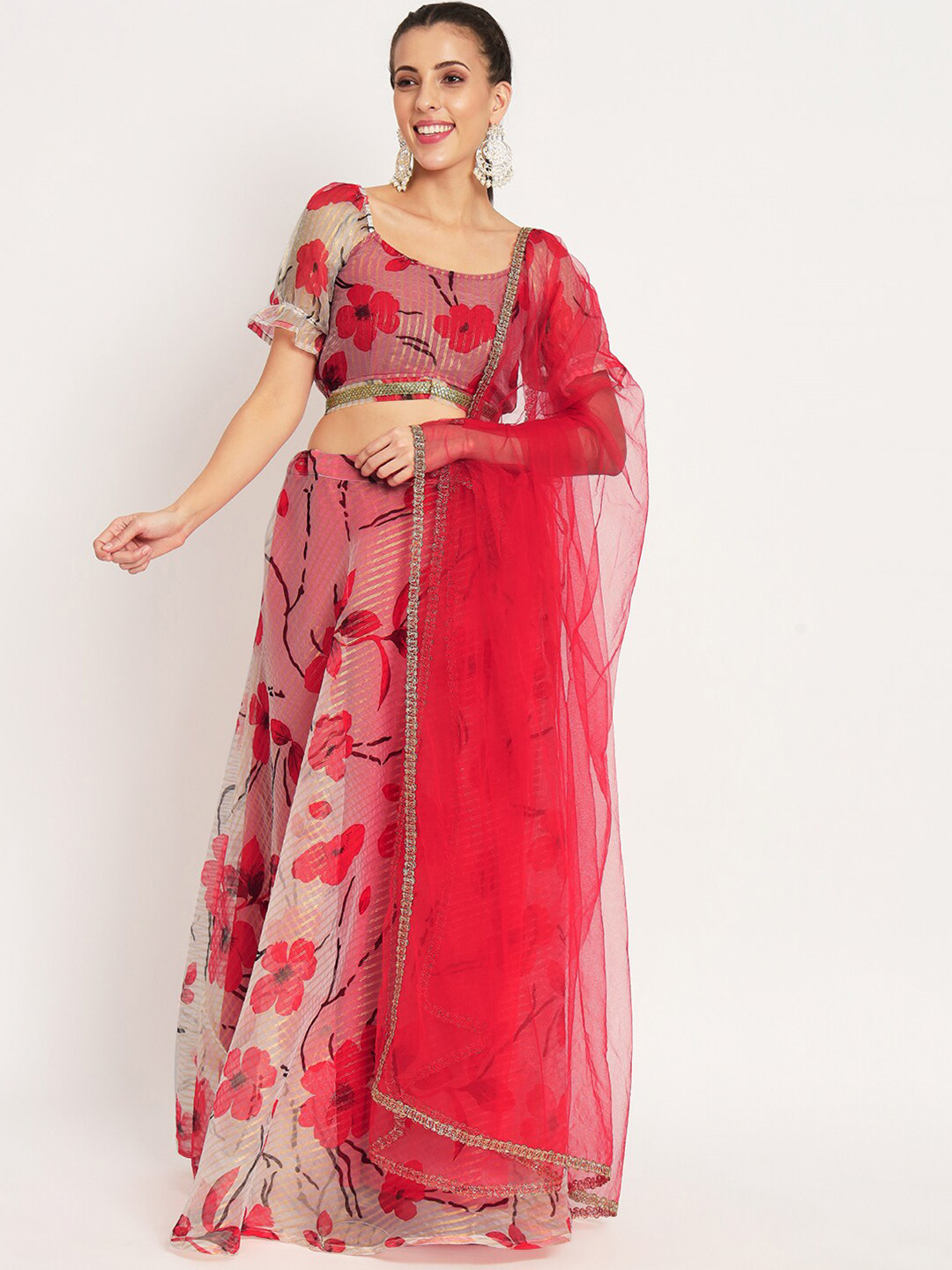 

studio rasa Floral Printed Ready to Wear Lehenga & Blouse With Dupatta, White