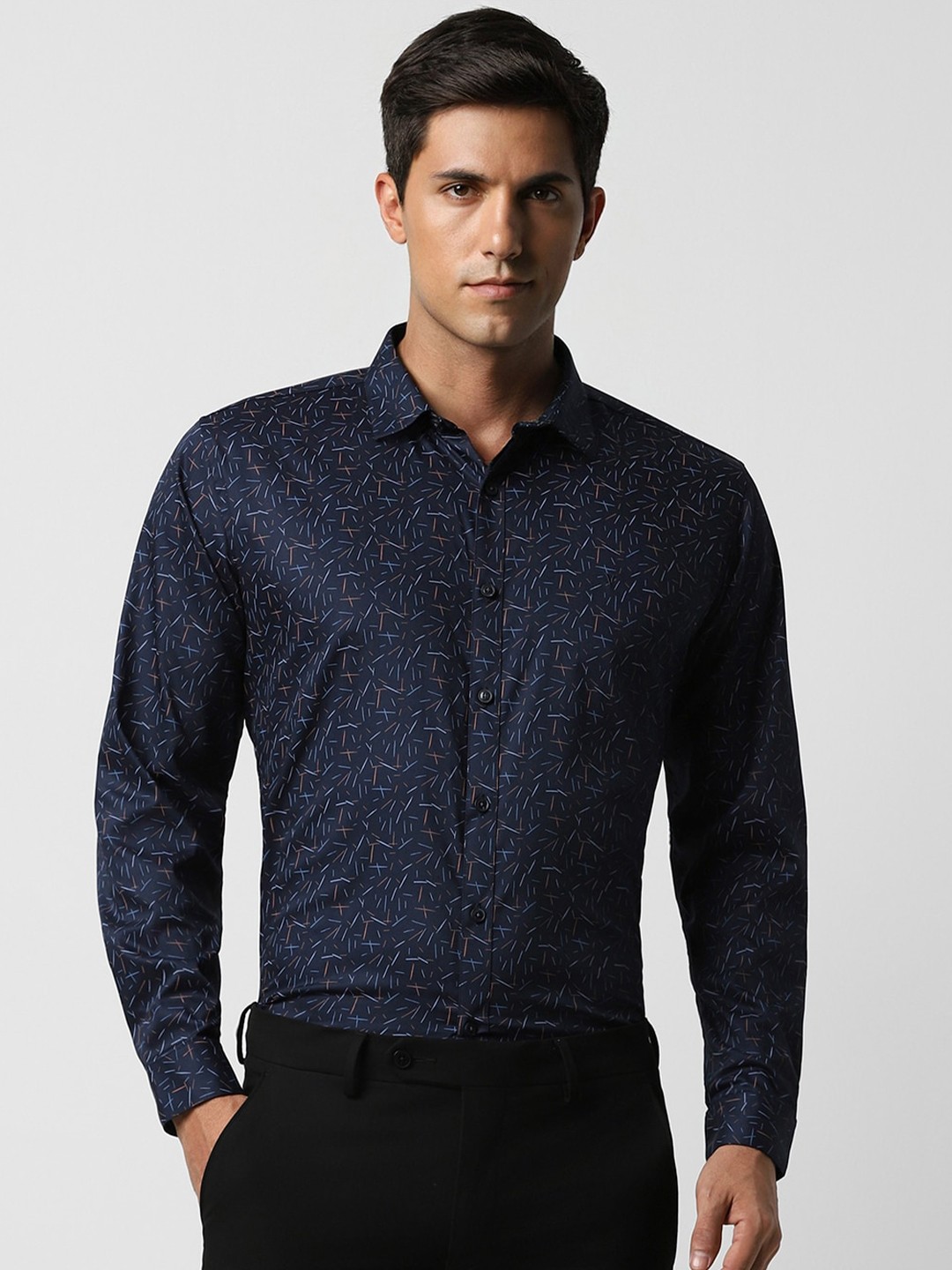 

V Dot Slim Fit Abstract Printed Formal Shirt, Navy blue