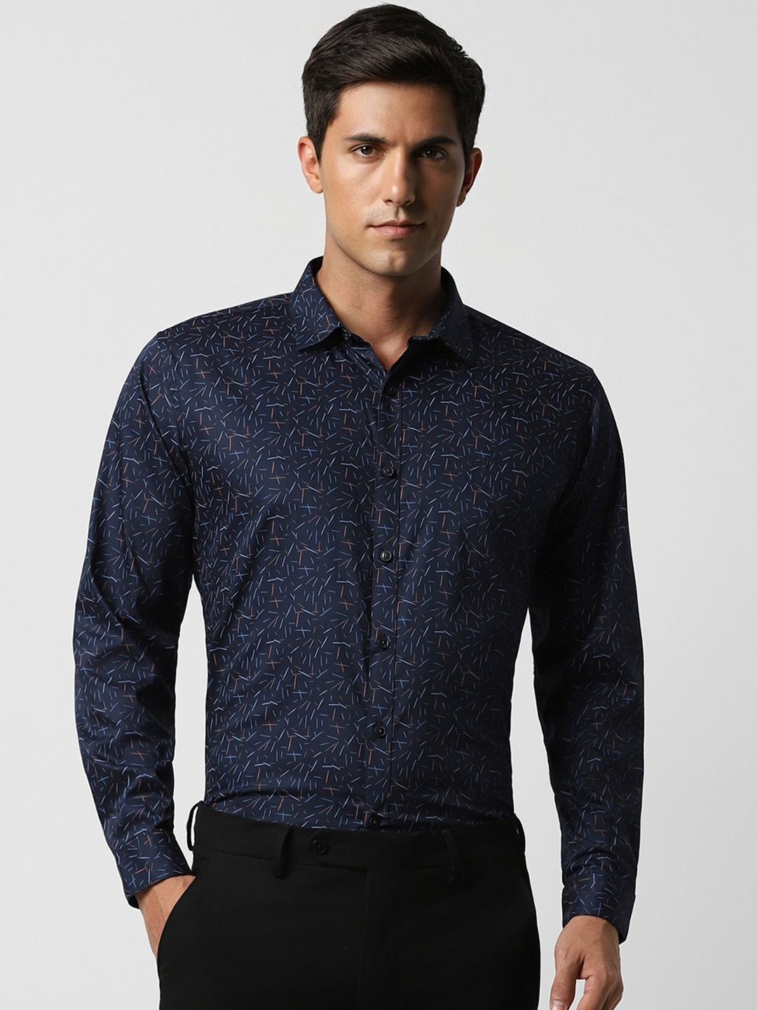 

V Dot Slim Fit Abstract Printed Formal Shirt, Navy blue