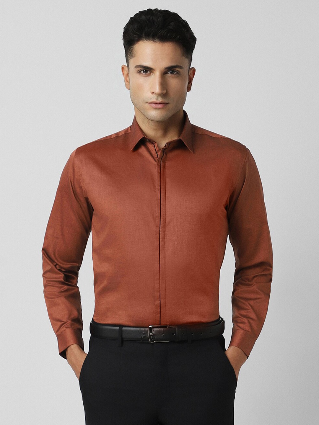 

V Dot Slim Fit Classic Cotton Formal Shirt, Brown