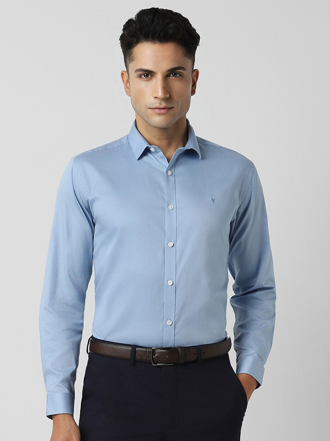 

V Dot Slim Fit Classic Cotton Formal Shirt, Blue