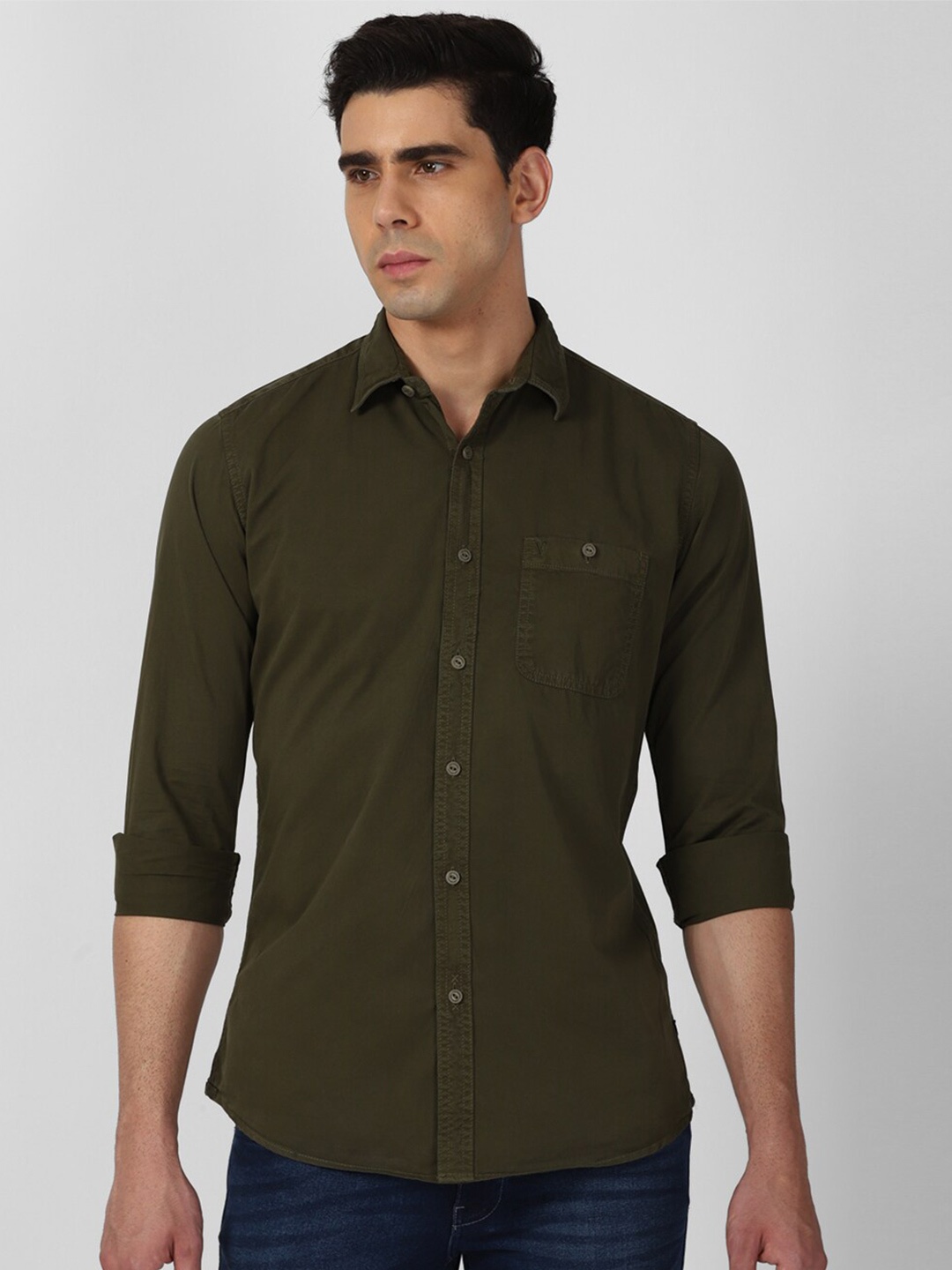 

VAN HEUSEN DENIM LABS Slim Fit Opaque Pure Cotton Casual Shirt, Olive
