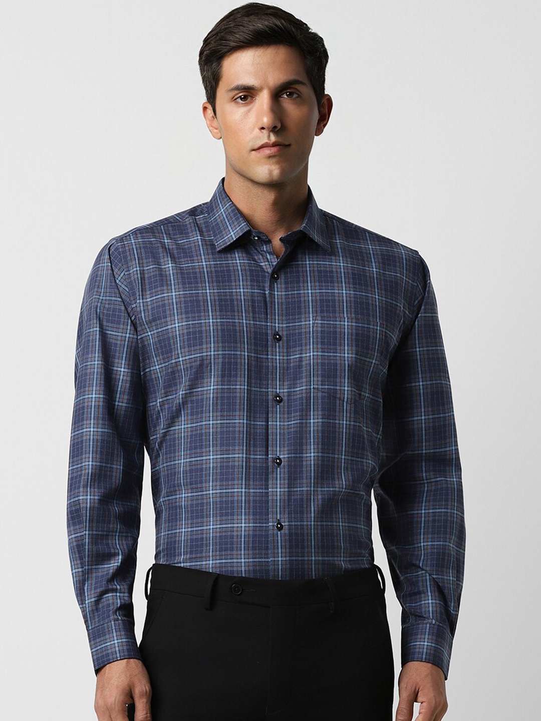 

Van Heusen Tartan Checked Pure Cotton Formal Shirt, Navy blue