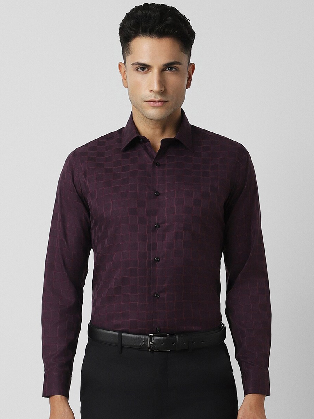 

Van Heusen Slim Fit Grid Tattersall Checked Pure Cotton Formal Shirt, Purple