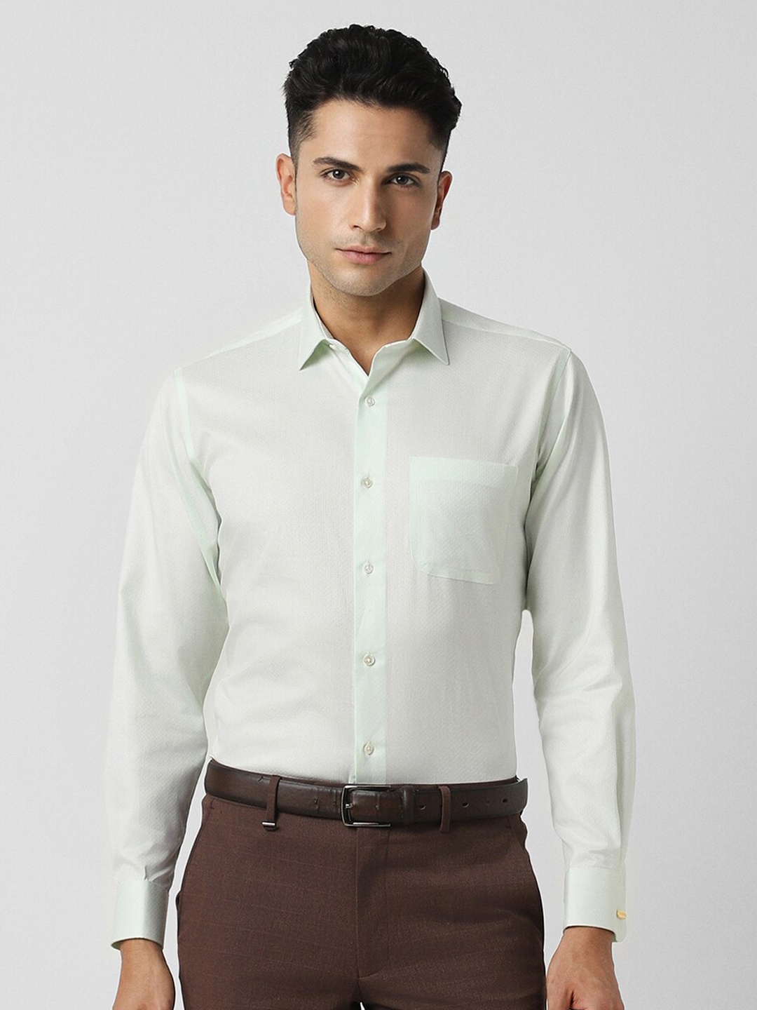 

Van Heusen Spread Collar Textured Formal Pure Cotton Shirt, Green