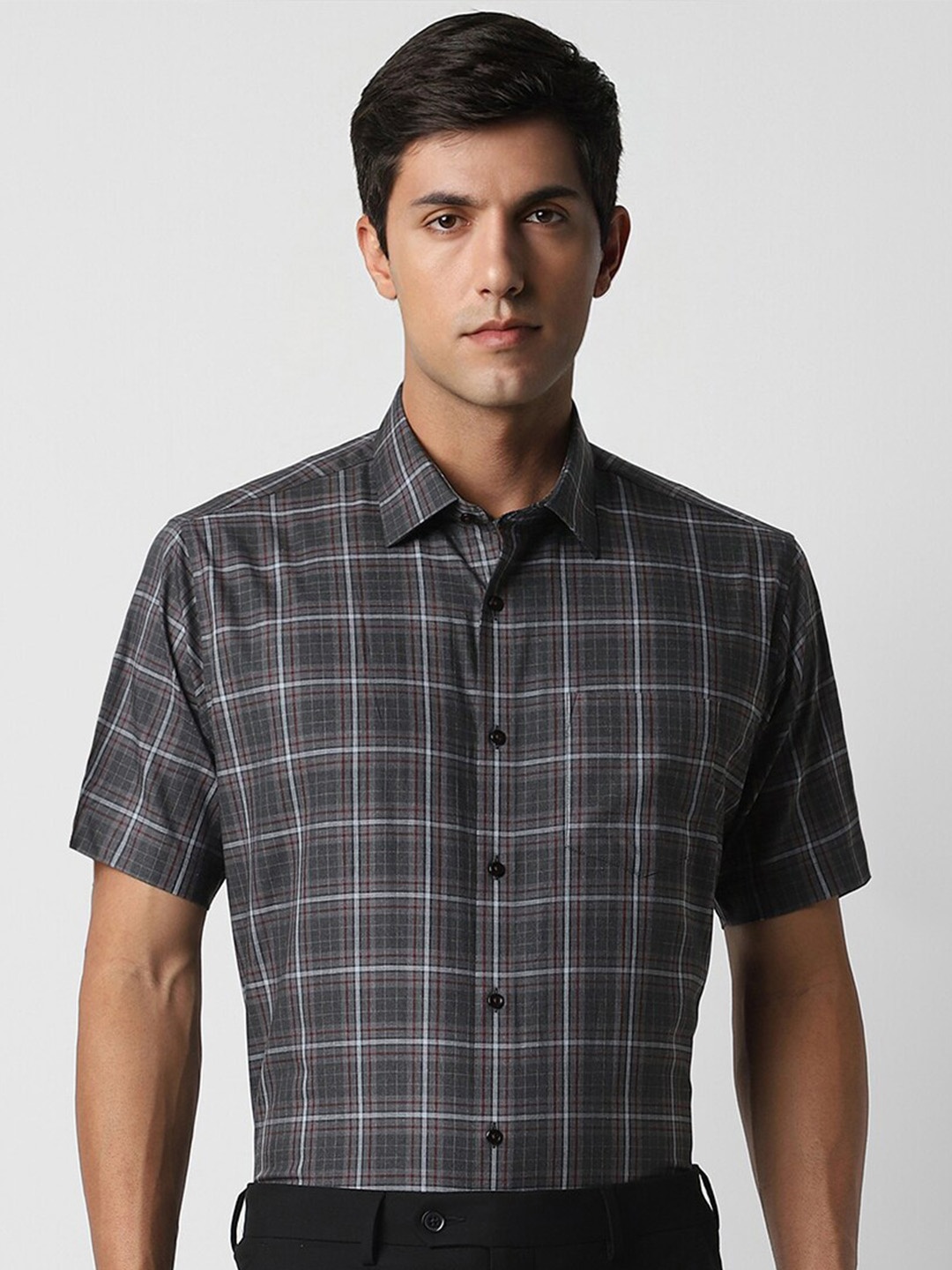 

Van Heusen Opaque Checked Formal Shirt, Grey