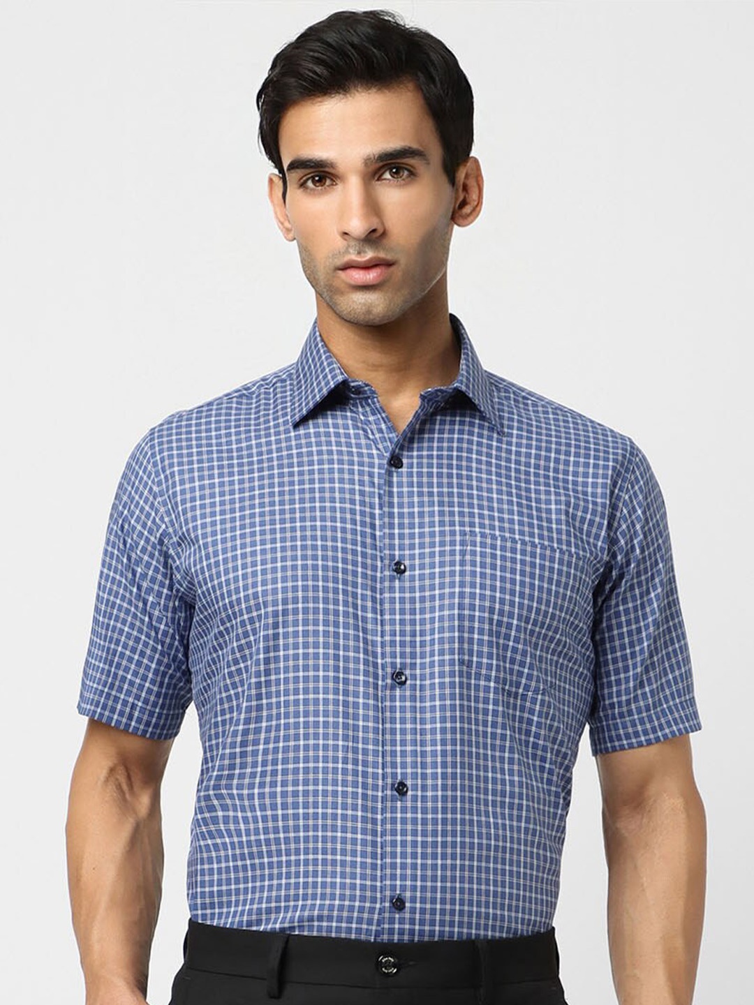 

Van Heusen Grid Tattersall Checked Pure Cotton Formal Shirt, Blue
