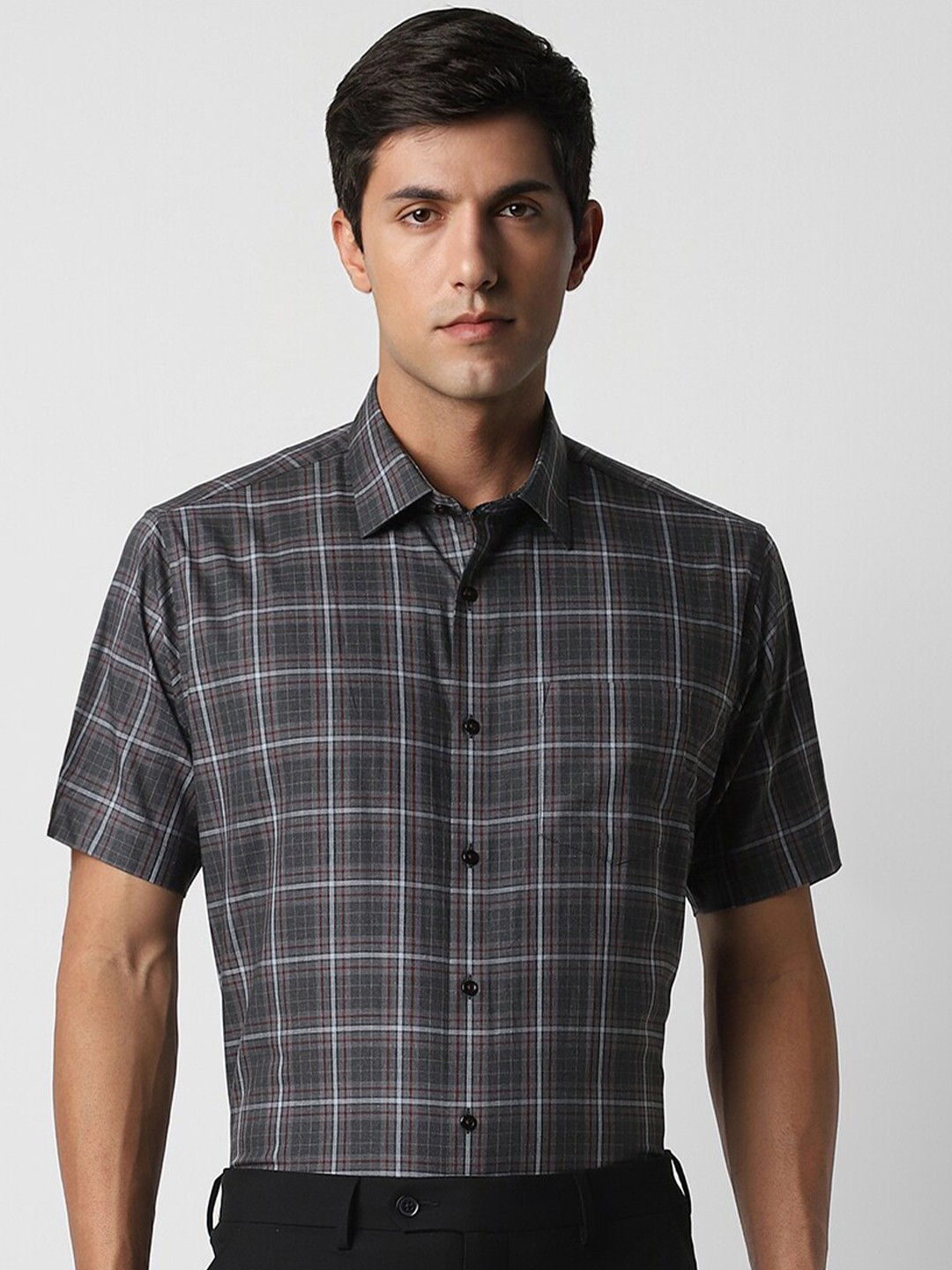

Van Heusen Opaque Checked Formal Shirt, Grey