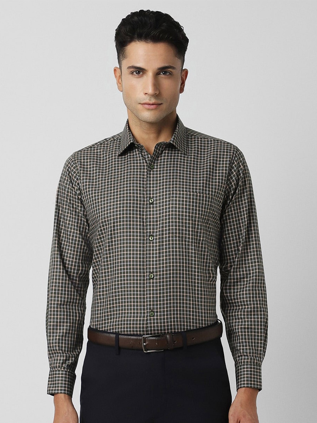 

Van Heusen Checked Pure Cotton Formal Shirt, Black