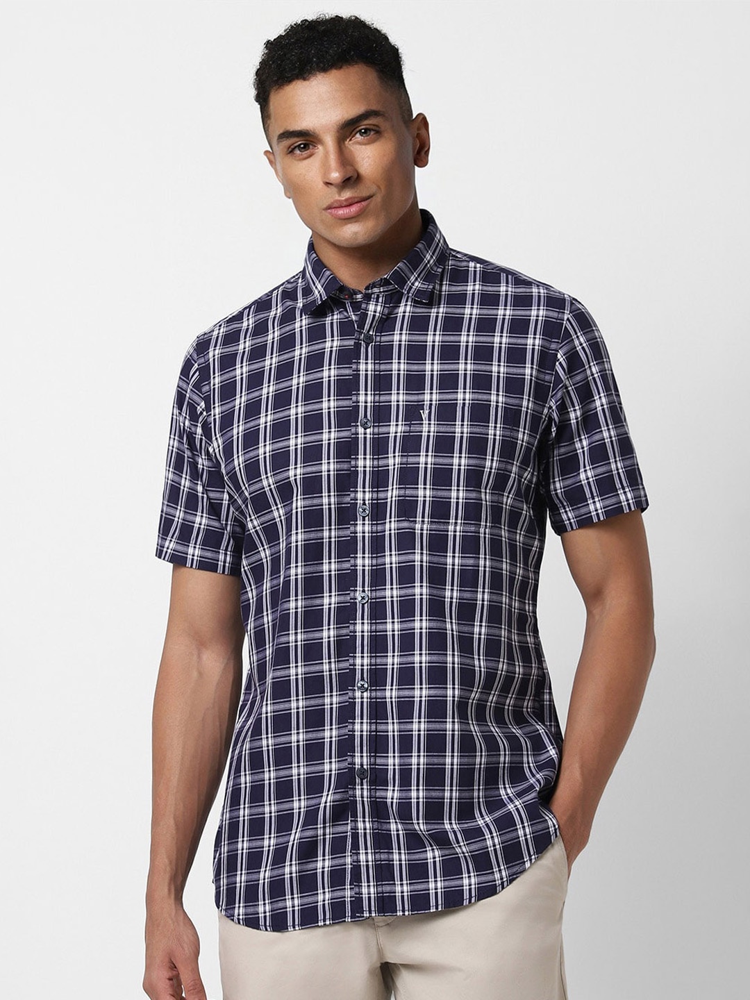 

Van Heusen Sport Slim Fit Tartan Checked Casual Pure Cotton Shirt, Navy blue