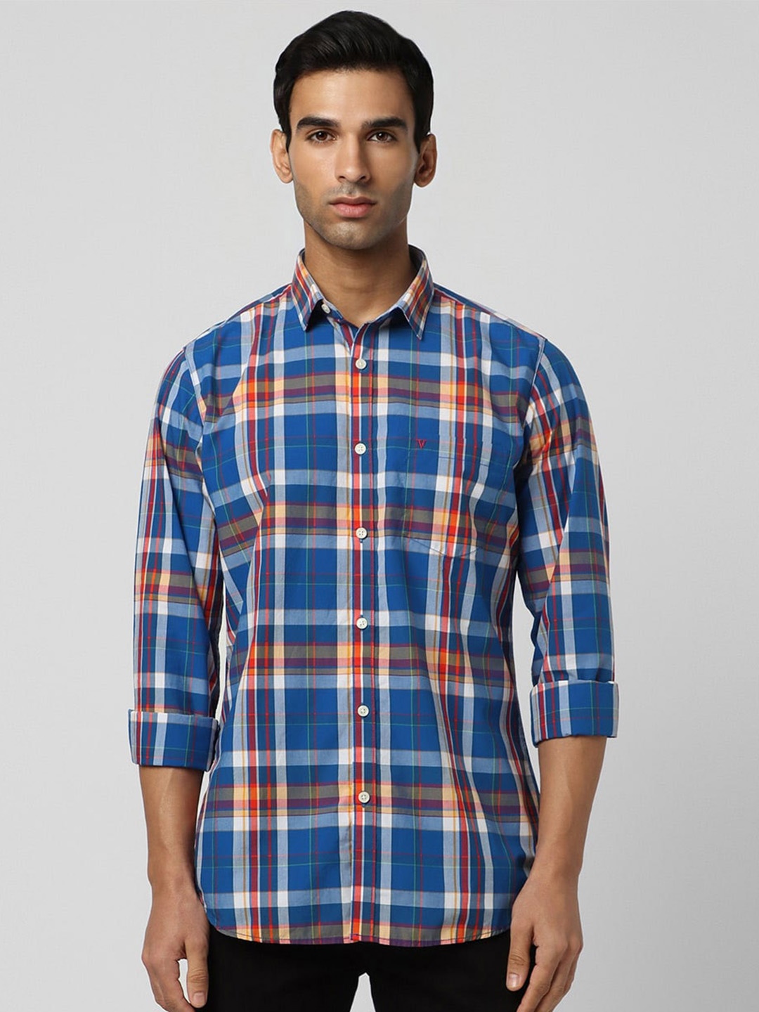 

Van Heusen Sport Slim Fit Tartan Checked Pure Cotton Casual Shirt, Blue