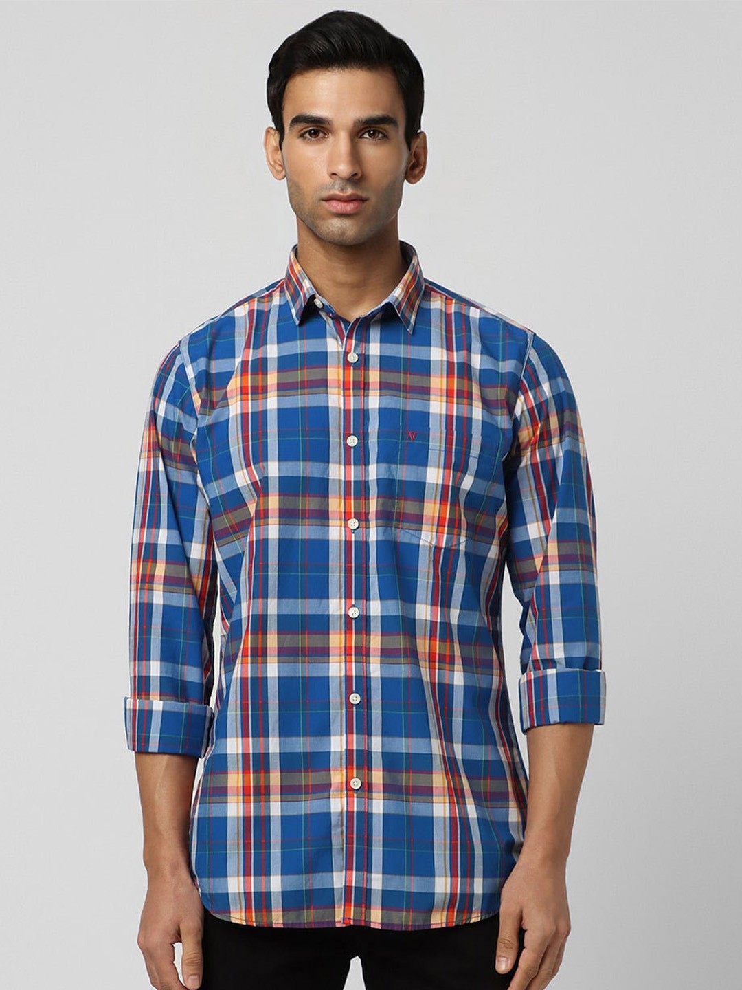 

Van Heusen Sport Tartan Checked Slim Fit Pure Cotton Casual Shirt, Blue