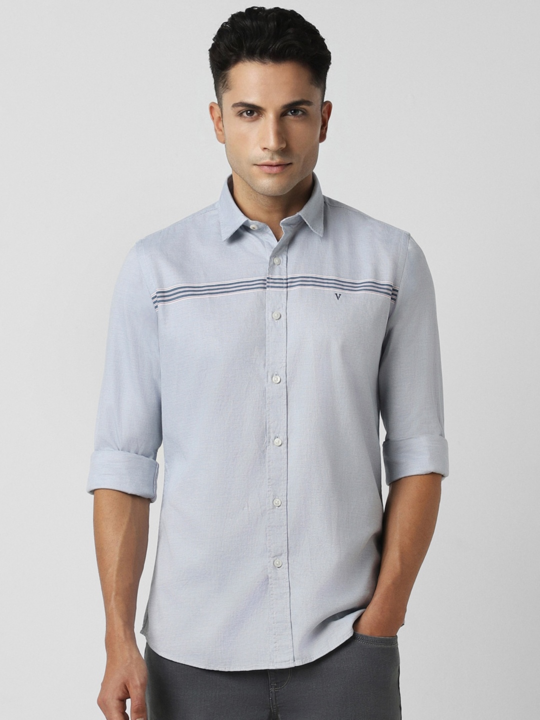 

Van Heusen Sport Slim Fit Micro Ditsy Printed Pure Cotton Casual Shirt, Blue