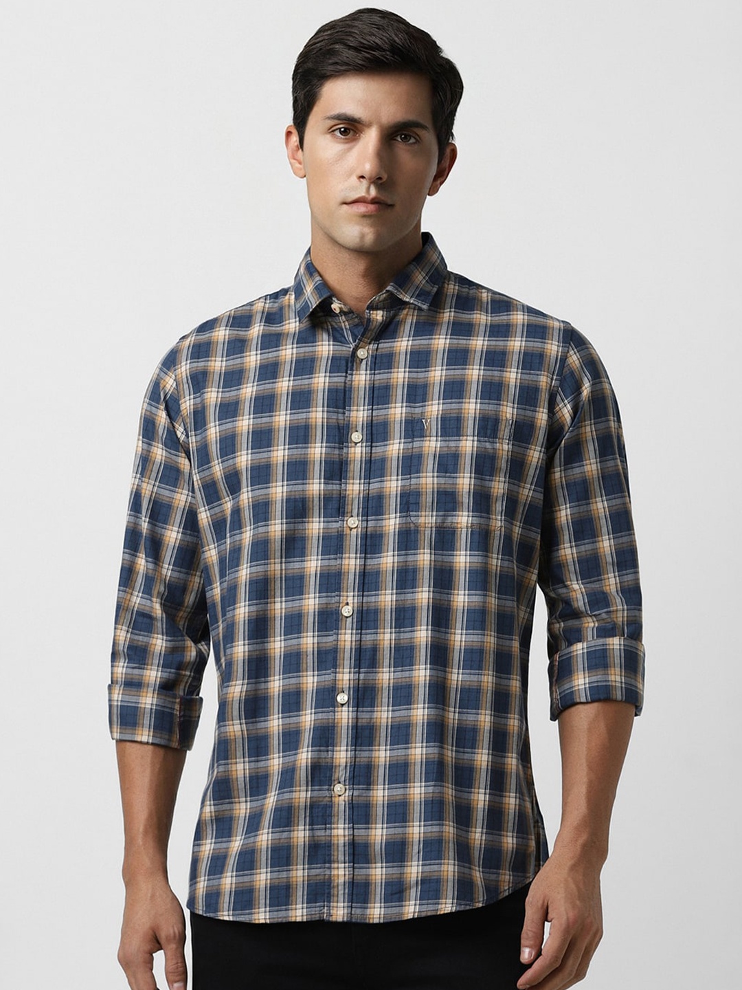 

Van Heusen Sport Checked Slim Fit Pure Cotton Casual Shirt, Navy blue