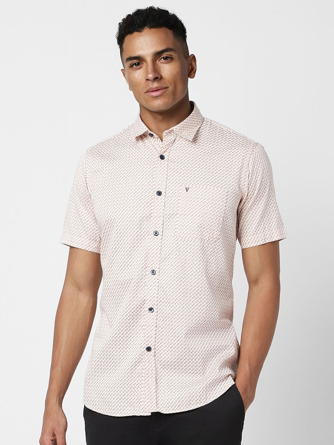

Van Heusen Sport Slim Fit Micro Ditsy Printed Pure Cotton Casual Shirt, Beige