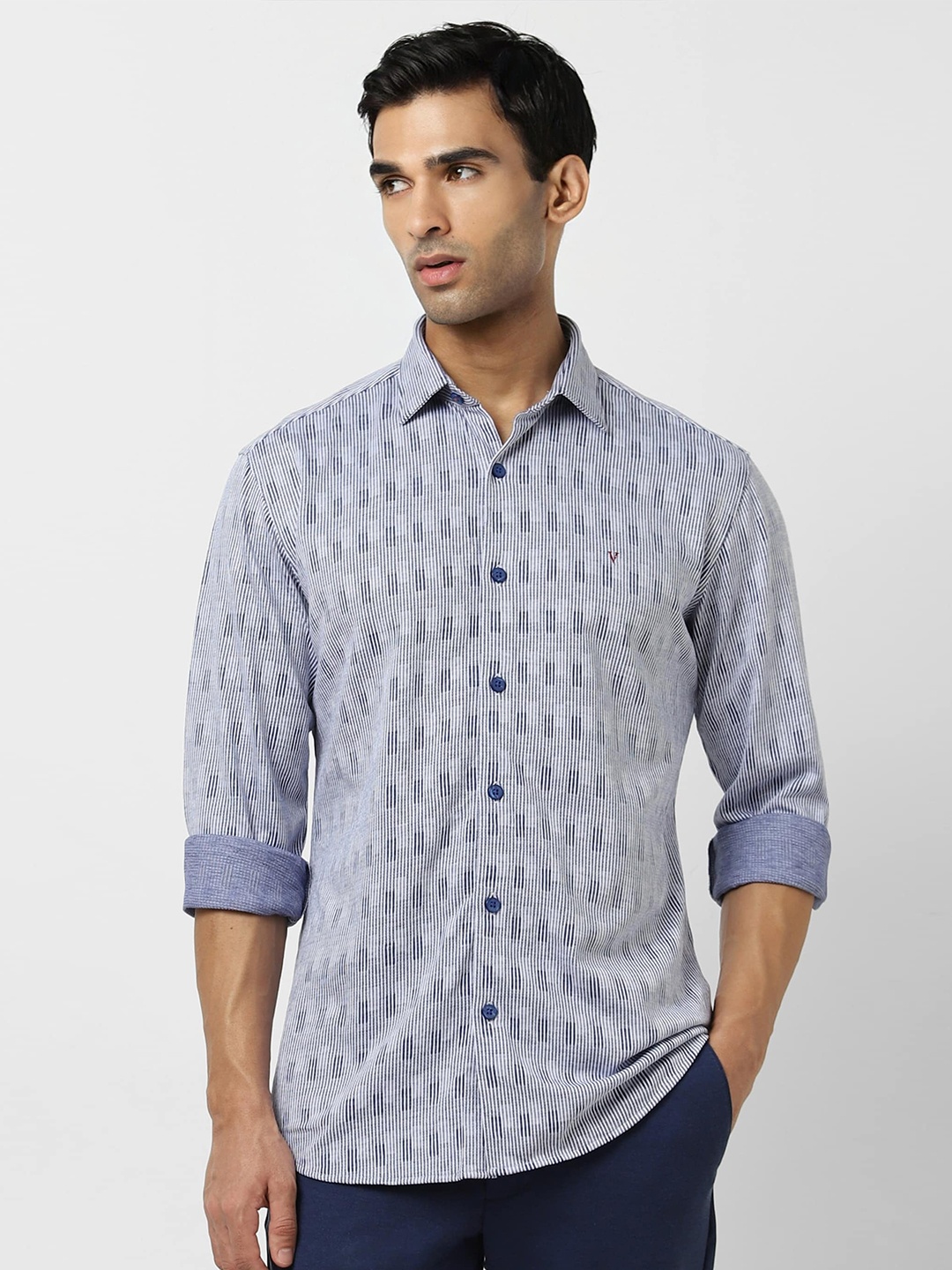 

Van Heusen Sport Slim Fit Printed Pure Cotton Casual Shirt, Blue